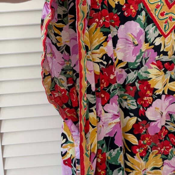 Vintage Christian Dior caftan one size floral bold cotton v-neck pullover - Picture 4 of 15